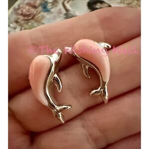 Pink Queen Conch 3D Dolphin Sterling Silver Earrings 925